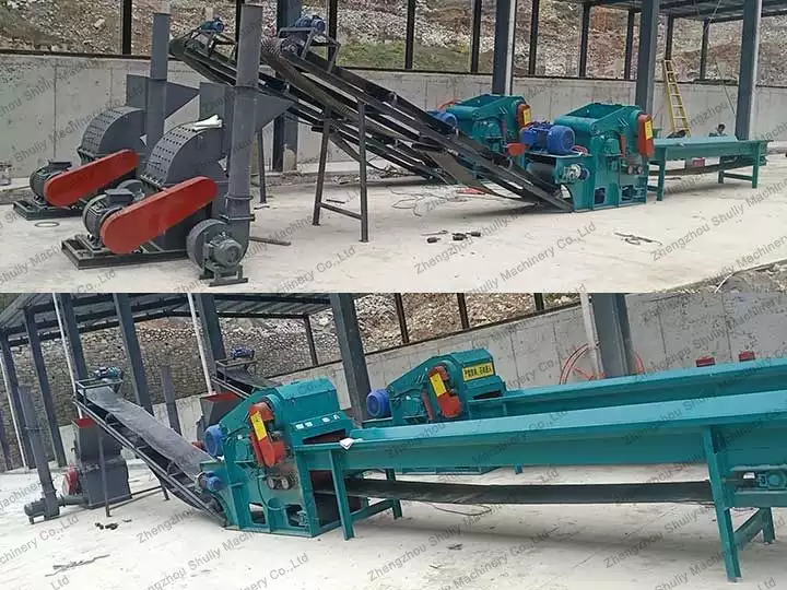 Complete wood wastes crushing unit