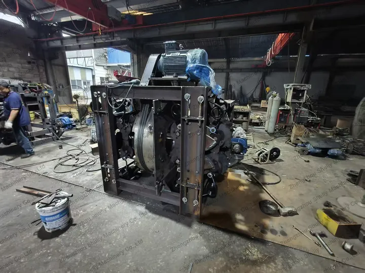 Vertical wood log debarker machine in the factory